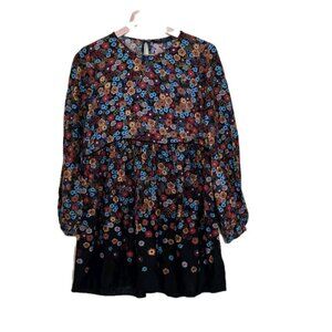 Zara Trafaluc Tunic Women M Black Floral LS Whimsigoth Boho Empire Waist Flowy